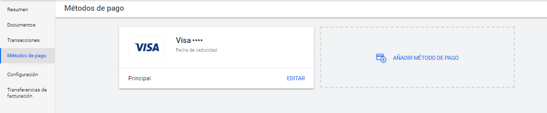 Método de pago de Google ADS