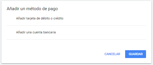 Añadir método de pago en Google ADS