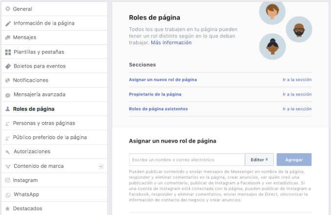 roles de pagina facebook